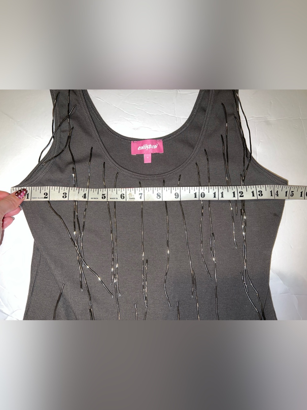 Edikted Beaded Fringe Ribbed Tank Top - Picture 9 of 9